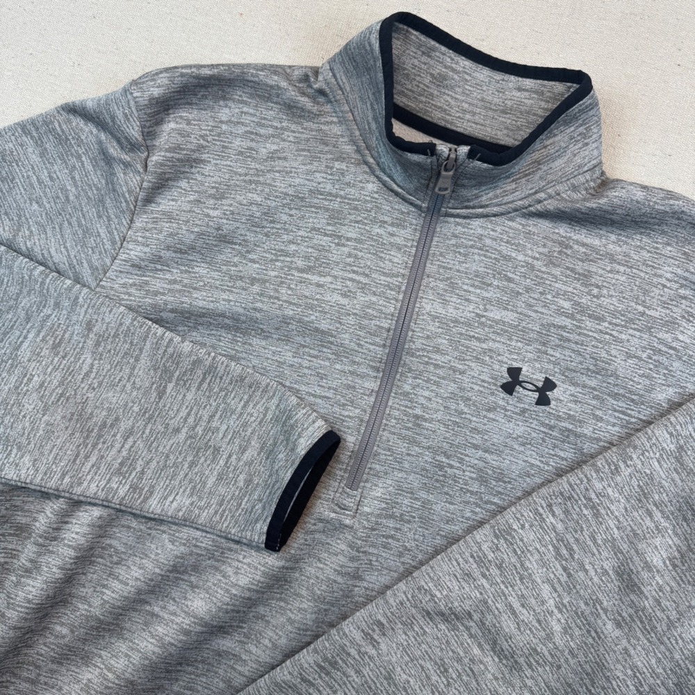 Under Armour Mens Gray Space Dye Quarter Zip Large Fleece Pullover Loose Fit